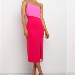 Petal and Pup Xiomar pink and red cocktail midi dress